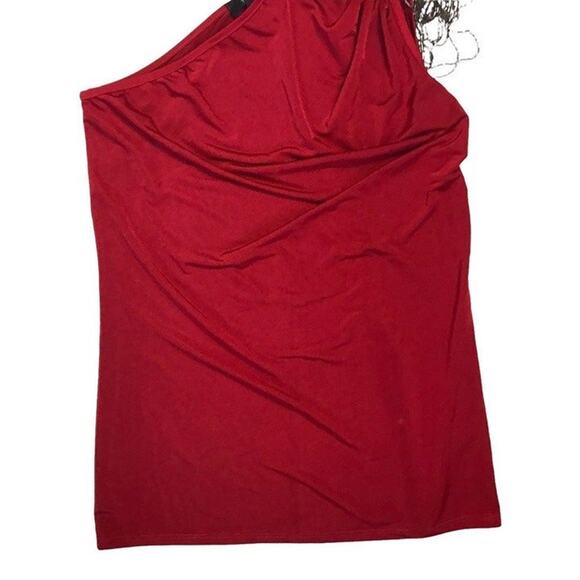 Forever 21 One-Shoulder Top Red Gunmetal Beading Womens Size Large Y2K NWT - Picture 3 of 9